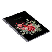 Elégante aquarelle Rouge Rose Bouquet Carnet noir (Côté Droit)