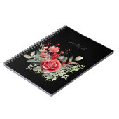 Elégante aquarelle Rouge Rose Bouquet Carnet noir (Côté gauche)