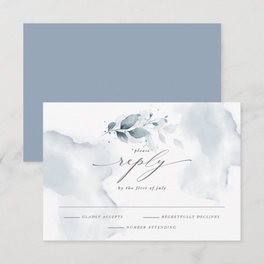 Elégante aquarelle RSVP Foliage Dusty Blue (Devant / Derrière)
