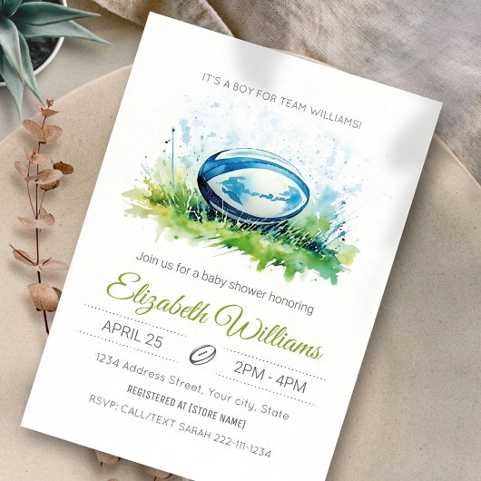 Elégante aquarelle rugby Baby shower Invitation