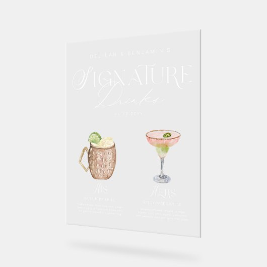 Elégante aquarelle Sa signature Boisson Mariage (Angle)