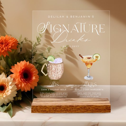 Elégante aquarelle Sa signature Boisson Mariage
