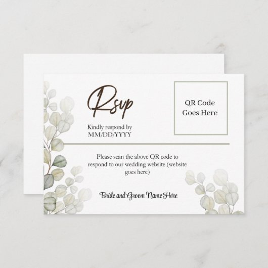 Elégante aquarelle simpliste Eucalyptus RSVP (Devant / Derrière)