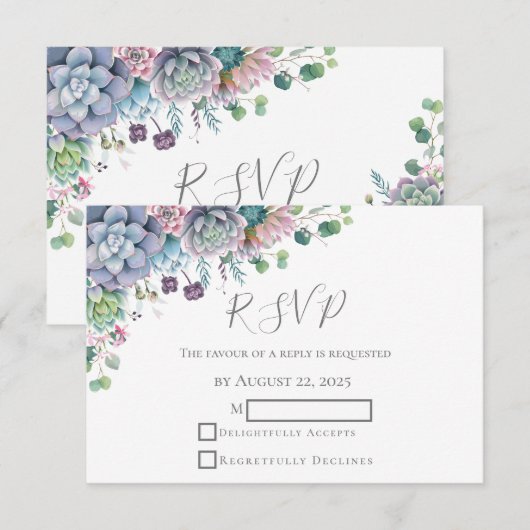 Elégante aquarelle Succulente Verdure Mariage RSVP (Devant / Derrière)