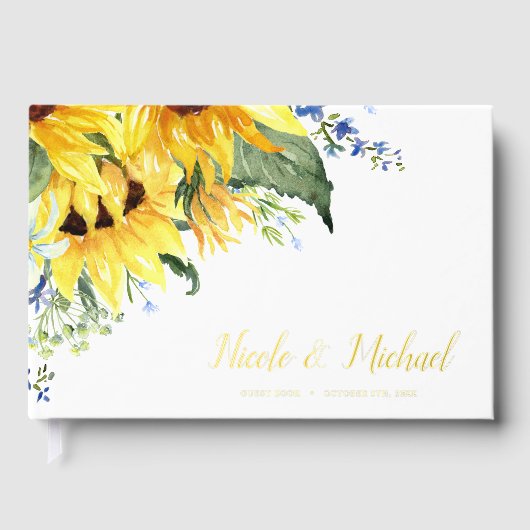 Elégante aquarelle tournesol Mariage or (Recto)