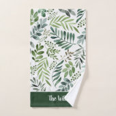 Elégante aquarelle Verdure Feuilles Personnalisé  (Serviette à main)