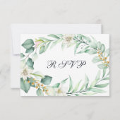 Elégante aquarelle vert Eucalyptus carte RSVP (Dos)