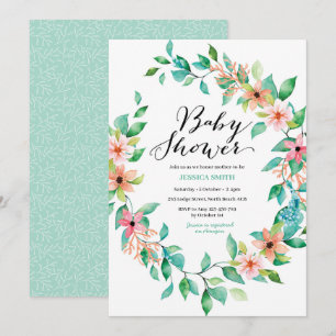 Elégante aquarelle verte Baby shower Invitation