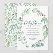 Elégante aquarelle verte Baby shower Invitation (Devant / Derrière)