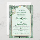 Elégante aquarelle verte Faire-part de mariage flo (Devant / Derrière)