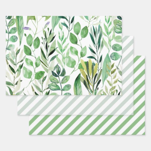 Elégante Aquarelle Verte Feuilles Diagonale (Lot)