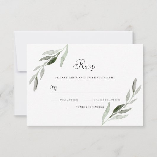 Elégante aquarelle verte Leaf mariage Inviter RSVP (Dos)