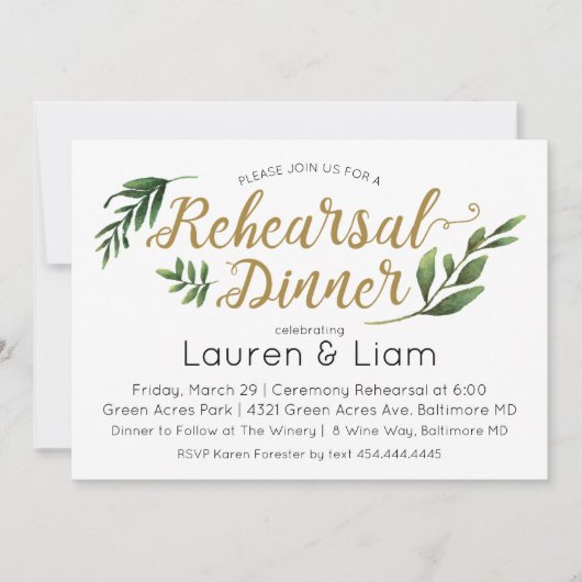 Elégante aquarelle verte Répétition Invitation (Devant)