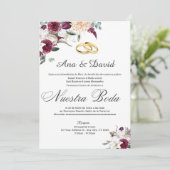 Elégante Aquarelle Vin Faire-part de mariage Flora (Debout devant)