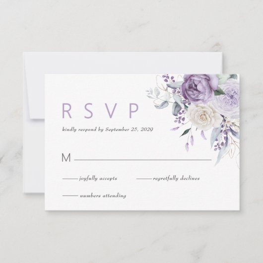 Elégante aquarelle violet mariage floral RSVP (Devant)