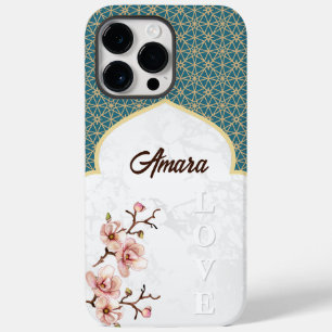 Elegante Arabeske Boog Diep Turquoise & Goud Case-Mate iPhone 14 Pro Max Hoesje