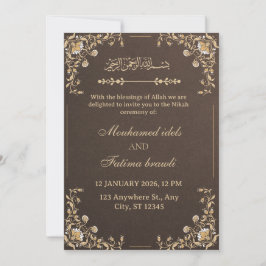 Elegante Arabische Trouwkaart van Goud en Crème Kaart