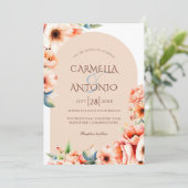 Elegante Arch Detail Perzik bruiloft uitnodiging (Staand voorkant)