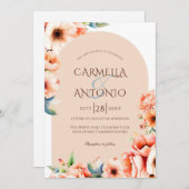 Elegante Arch Detail Perzik bruiloft uitnodiging (Voorkant / Achterkant)