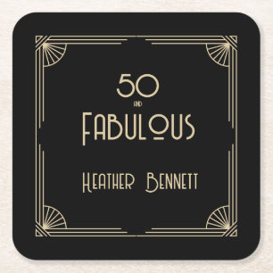 Elegante Art Deco 50 en Fabulous Verjaardag Vierkante Kartonnen Onderzetter