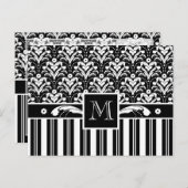 Elegante Art Deco  Bloemen Damast en Strepen Briefkaart (Voorkant / Achterkant)