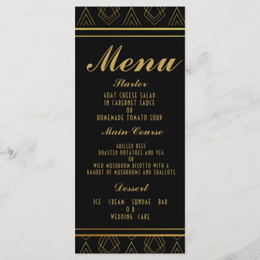 Elegante art deco bruiloft menu SJABLOON (Achterkant)