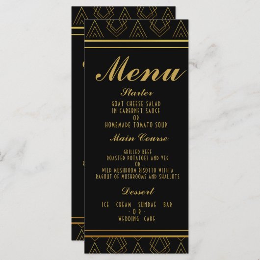 Elegante art deco bruiloft menu SJABLOON (Voorkant / Achterkant)