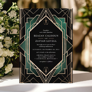 Elegante Art Deco bruiloft met zwart en goud en sm Kaart