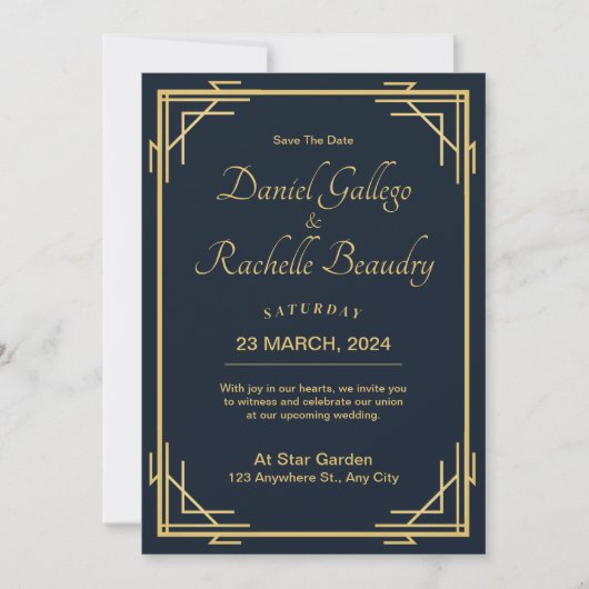 Elegante Art Deco bruiloft uitnodiging (Voorkant)