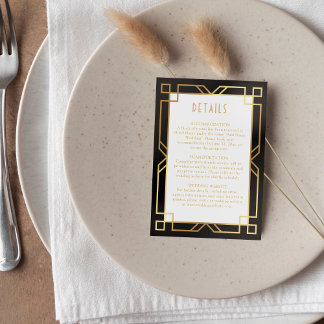 Elegante Art Deco Classic Goud Zwart Informatiekaartje