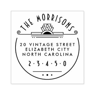 Elegante Art Deco Familienaam Rond Retouradres Rubberstempel
