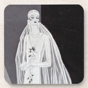 Elegante Art Deco Flapper Bruid Illustratie Bier Onderzetter