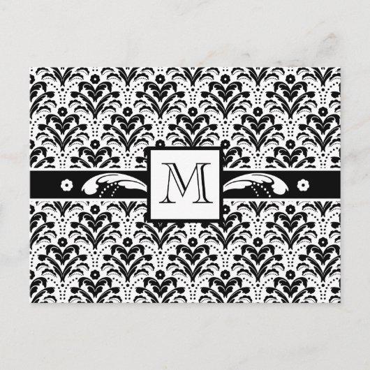 Elegante Art Deco Floral Damask Custom Monogram Briefkaart (Voorkant)