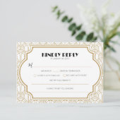 Elegante Art Deco Gatsby 1920s Bruiloft Wit Goud RSVP Kaartje (Staand voorkant)