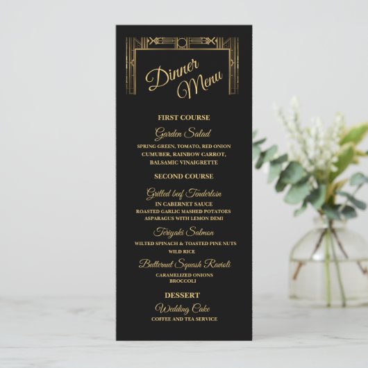 Elegante Art Deco Gatsby Diner Menu (Staand voorkant)