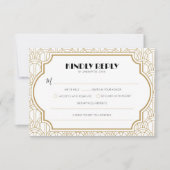 Elegante Art Deco Gatsby jaren 20 Trouwfeest Wit G RSVP Kaartje (Voorkant)