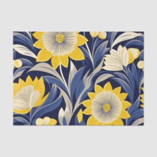 Elegante Art Deco Geometrische Marine en Gele Bloe Tissuepapier