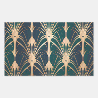 Elegante Art Deco goud- en smaragdgroene patroon Rechthoekige Sticker