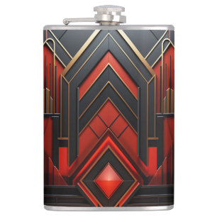 Elegante Art Deco Goud Zwart Rood Heupfles