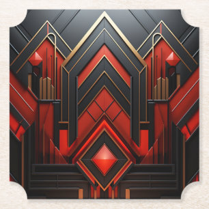 Elegante Art Deco Goud Zwart Rood Kartonnen Onderzetters