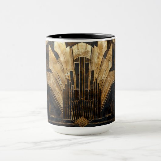 Elegante Art Deco Goud Zwarte Stadsgezicht Mok (Midden)