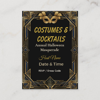 Elegante Art Deco-kostuums en cocktails-masquerade Informatiekaartje