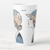  Elegante Art Deco Mode Lady Pet Parels Latte Mok (Voorkant)