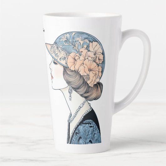  Elegante Art Deco Mode Lady Pet Parels Latte Mok (Rechts)
