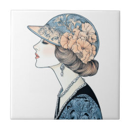 Elegante Art Deco Mode Lady Pet Parels Tegeltje