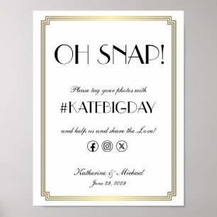Elegante Art Deco Oh Snap Huwelijk Hashtag Poster