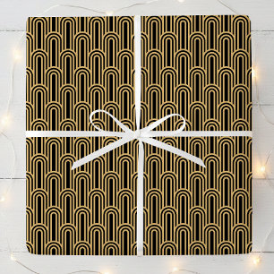 Elegante Art Deco-patroonbogen Zwart Goud Chic Cadeaupapier