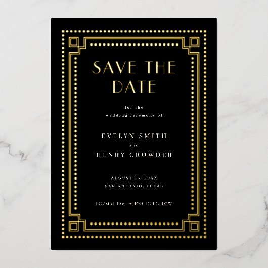 Elegante Art Deco Save the Date Kaart met rand (Voorkant)