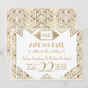Elegante Art Deco Trouw Save The Date Kaart