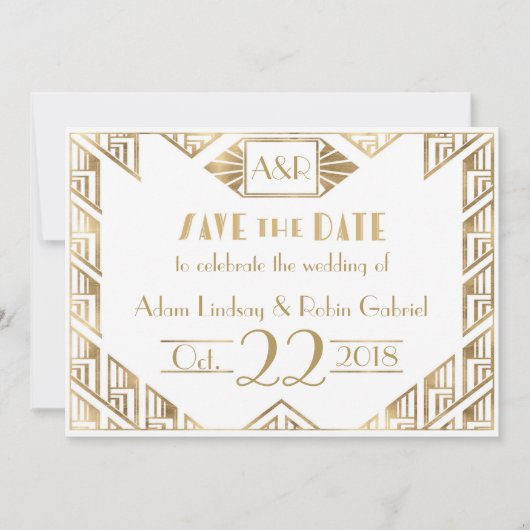 Elegante Art Deco Trouwkaart Save The Date Kaart (Voorkant)